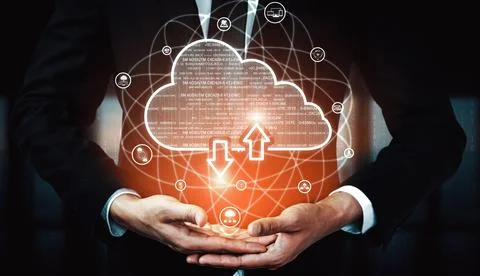 Cloud computing technology and online data storage for business network uds Stock Photos