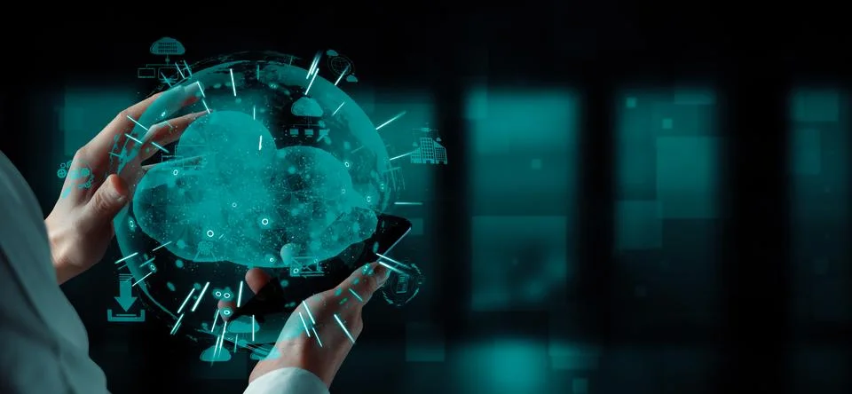 Cloud computing technology and online data storage for business network uds 스톡 사진