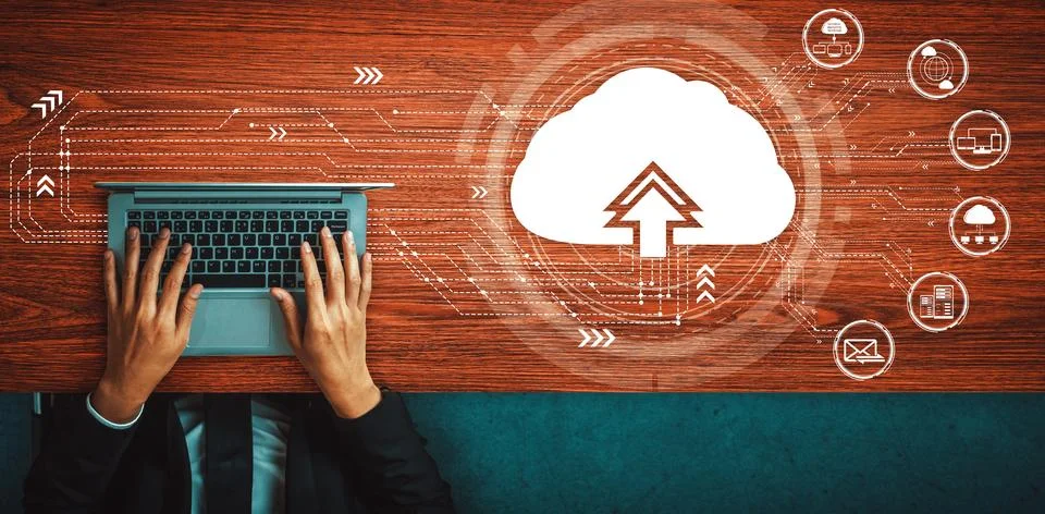 Cloud computing technology and online data storage for business network uds Stock Photos