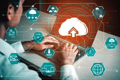 Cloud computing technology and online data storage for business network uds Stock Photos