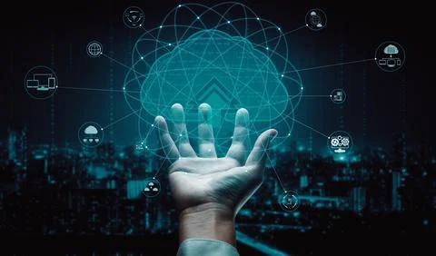 Cloud computing technology and online data storage for business network uds Stock Photos