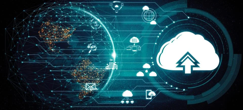 Cloud computing technology and online data storage for business network uds 스톡 사진