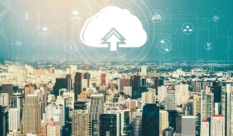 Cloud computing technology and online data storage for business network uds Stock Photos