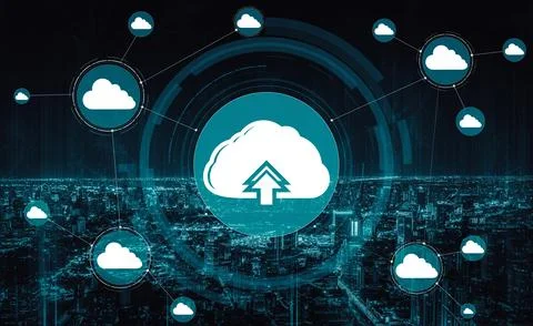 Cloud computing technology and online data storage for business network uds 스톡 사진