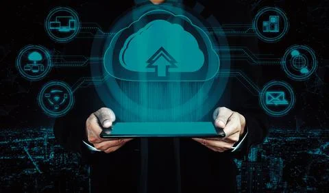 Cloud computing technology and online data storage for business network uds Stock Photos