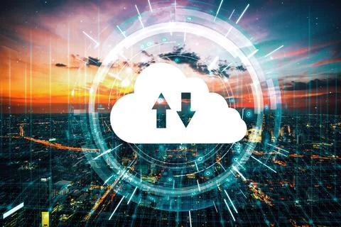 Cloud computing technology and online data storage for business network uds 스톡 사진