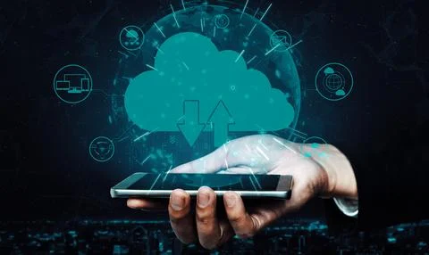 Cloud computing technology and online data storage for business network uds 스톡 사진