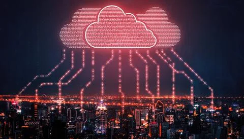 Cloud computing technology and online data storage for business network uds Stock Photos