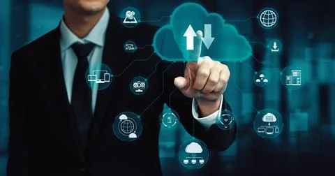 Cloud computing technology and online data storage for business network uds Stock Photos