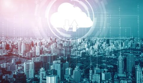 Cloud computing technology and online data storage for business network uds Stock Photos