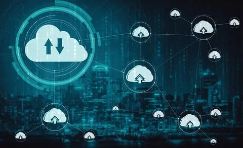 Cloud computing technology and online data storage for business network uds Stock Photos