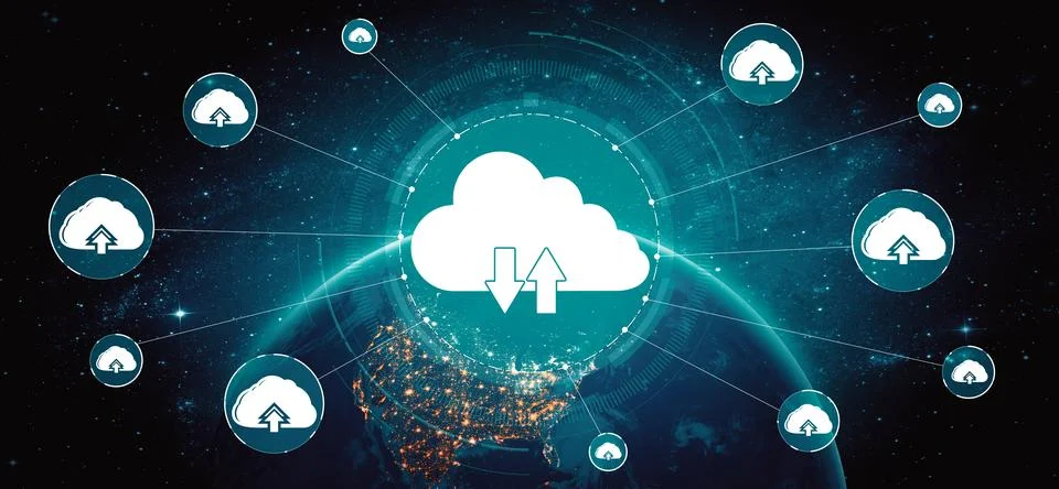 Cloud computing technology and online data storage for business network uds Stock Photos