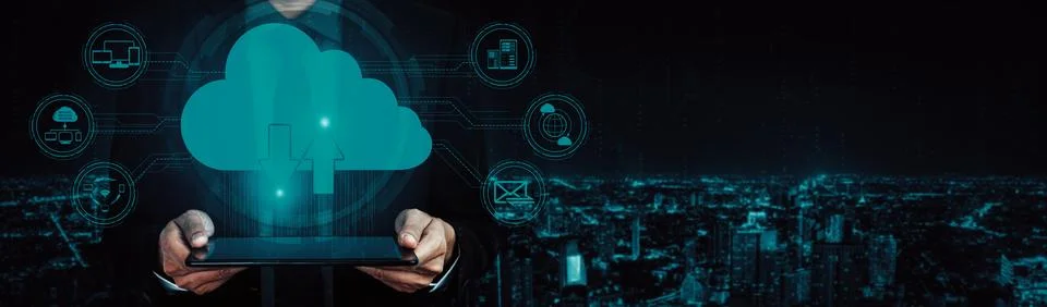 Cloud computing technology and online data storage for business network uds Stock Photos