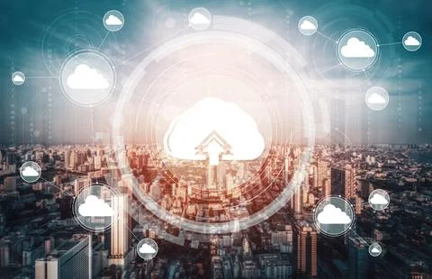 Cloud computing technology and online data storage for business network uds Stock Photos