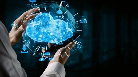 Cloud computing technology and online data storage for business network uds 스톡 사진