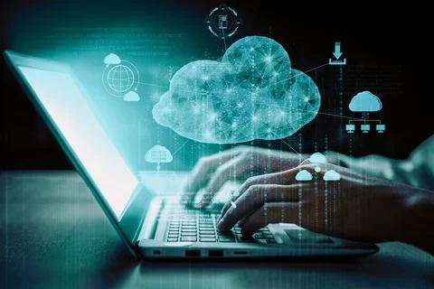 Cloud computing technology and online data storage for business network uds Stock Photos