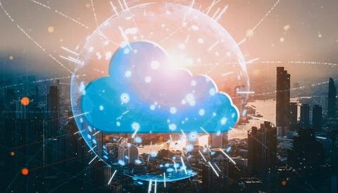 Cloud computing technology and online data storage for business network uds Stock Photos