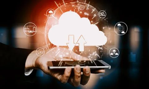 Cloud computing technology and online data storage for business network uds Stock Photos