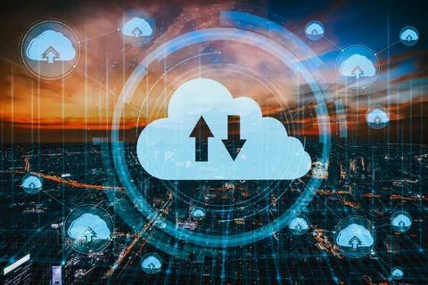 Cloud computing technology and online data storage for business network uds 스톡 사진