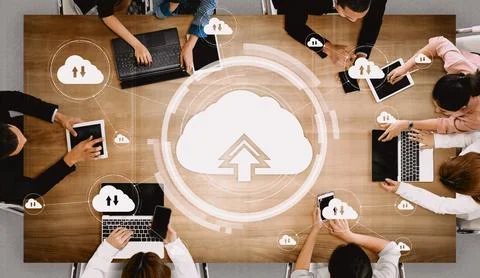 Cloud computing technology and online data storage for business network uds 스톡 사진