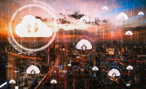 Cloud computing technology and online data storage for business network uds 스톡 사진