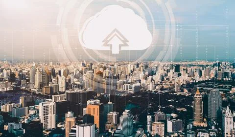 Cloud computing technology and online data storage for business network uds Stock Photos