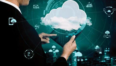 Cloud computing technology and online data storage for business network uds 스톡 사진