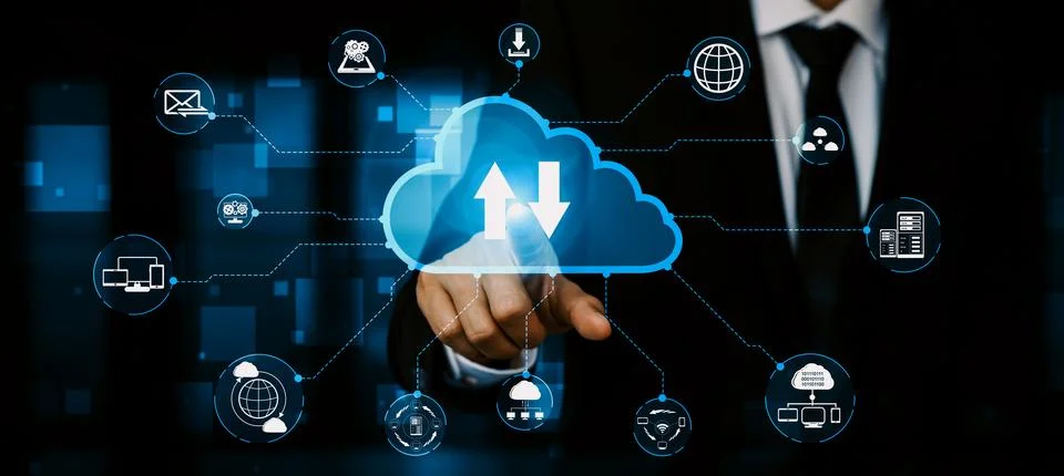 Cloud computing technology and online data storage for business network uds Stock Photos