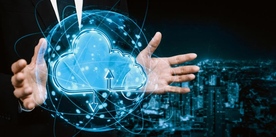 Cloud computing technology and online data storage for business network uds 스톡 사진