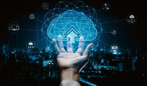 Cloud computing technology and online data storage for business network uds 스톡 사진