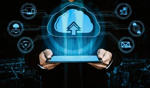 Cloud computing technology and online data storage for business network uds Stock Photos