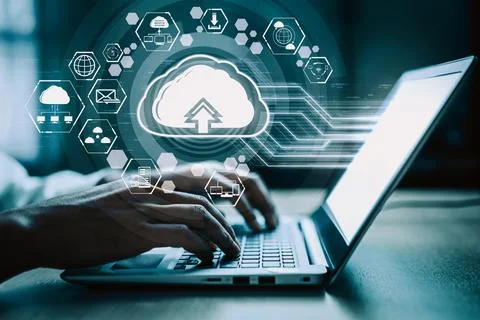 Cloud computing technology and online data storage for business network uds 스톡 사진