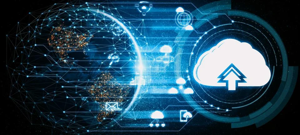 Cloud computing technology and online data storage for business network uds Stock Photos