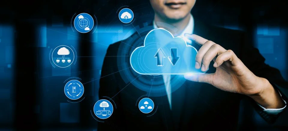 Cloud computing technology and online data storage for business network uds Stock Photos