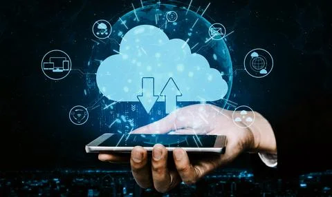 Cloud computing technology and online data storage for business network uds Foto stock