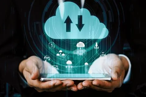Cloud computing technology and online data storage for business network uds Stock Photos