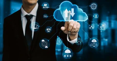 Cloud computing technology and online data storage for business network uds 스톡 사진