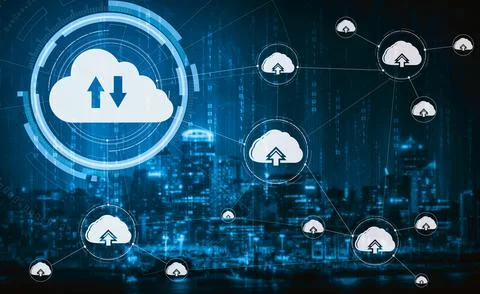 Cloud computing technology and online data storage for business network uds Stockfoto's