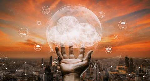 Cloud computing technology and online data storage for business network uds Stock Photos