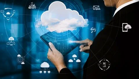 Cloud computing technology and online data storage for business network uds Stockfoto's