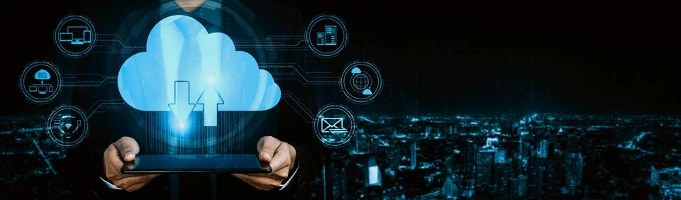 Cloud computing technology and online data storage for business network uds Foto stock