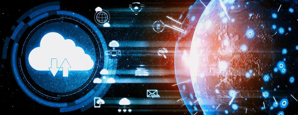 Cloud computing technology and online data storage for business network uds Stock Photos