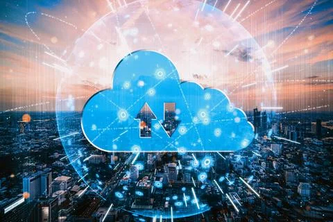 Cloud computing technology and online data storage for business network uds Stock Photos