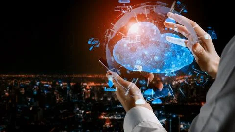 Cloud computing technology and online data storage for business network uds Foto stock