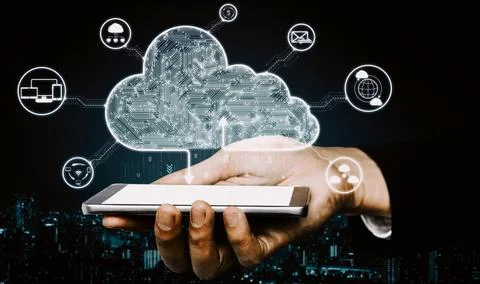 Cloud computing technology and online data storage for business network uds Foto stock