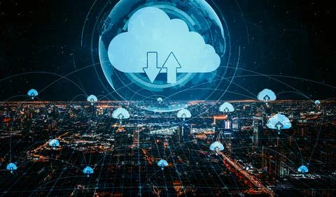 Cloud computing technology and online data storage for business network uds Stock Photos