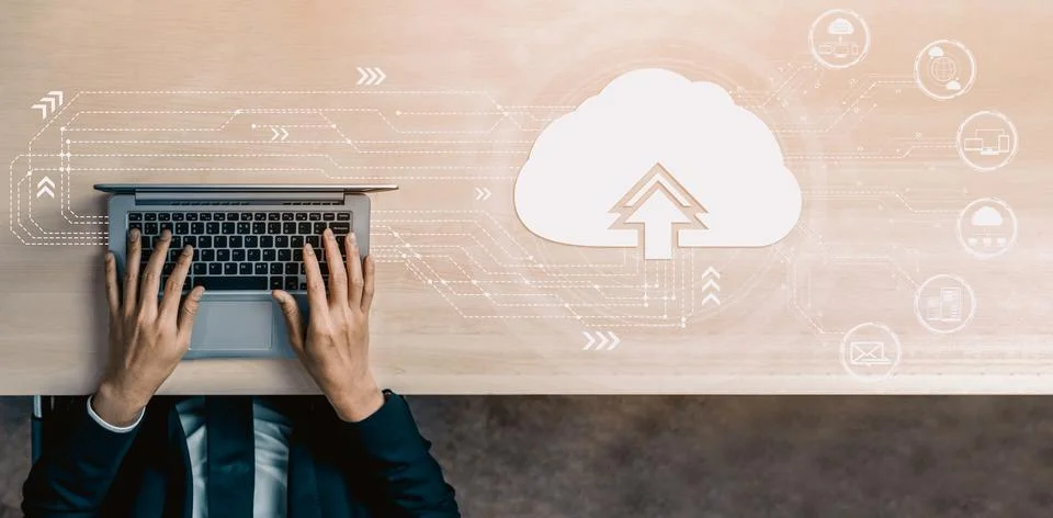 Cloud computing technology and online data storage for business network uds Stock Photos