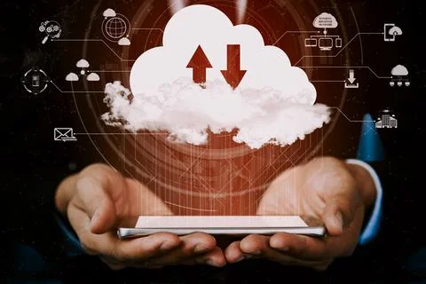 Cloud computing technology and online data storage for business network uds Stock Photos