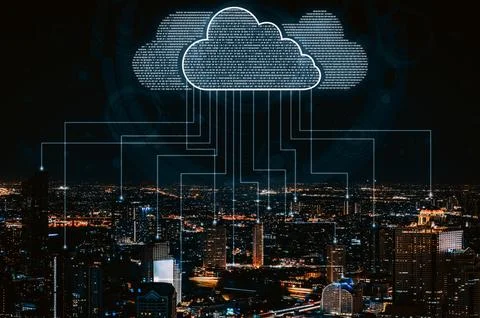 Cloud computing technology and online data storage for business network uds Stock Photos