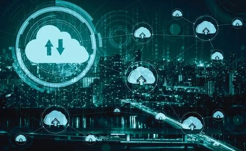 Cloud computing technology and online data storage for business network uds Foto stock